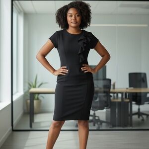 Femme - Black Fitted Dress with Ruffle Detail - Size 36 (6)